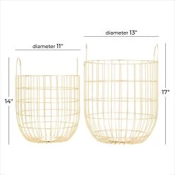 Cheap 😉 Set of 2 Gold Iron Contemporary Storage Baskets, 17" x 11" x 11" by Ivory and Iris 🛒 -Cheap Ivory and Iris Store D511464S 6
