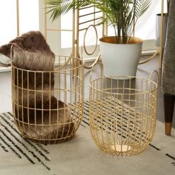 Cheap 😉 Set of 2 Gold Iron Contemporary Storage Baskets, 17" x 11" x 11" by Ivory and Iris 🛒 -Cheap Ivory and Iris Store D511464S 7