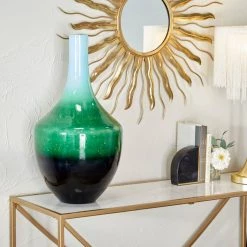 Budget 🎁 Green Glass Modern Vase, 22" x 12" x 12" by Ivory and Iris 🎁 -Cheap Ivory and Iris Store D514264S 7