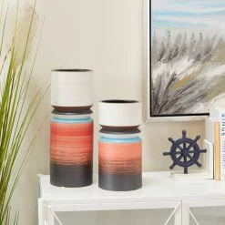 Best Sale ✨ Set of 2 Multi Stoneware Modern Vase, 14" x 5" x 5" by Ivory and Iris 🔥 -Cheap Ivory and Iris Store D514266S 7