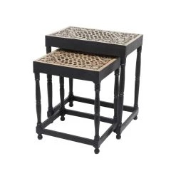 Flash Sale 😍 Set of 2" Black Mango Wood Eclectic Accent Table, 25" x 22" x 14" by Ivory and Iris 😀