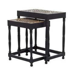 Flash Sale 😍 Set of 2" Black Mango Wood Eclectic Accent Table, 25" x 22" x 14" by Ivory and Iris 😀 -Cheap Ivory and Iris Store D514267S 3