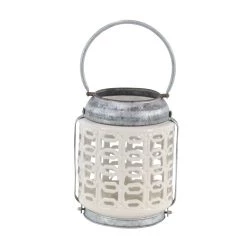 Best Pirce ✨ 10" White Stoneware Coastal Candle Holder Lantern by Ivory and Iris 🥰