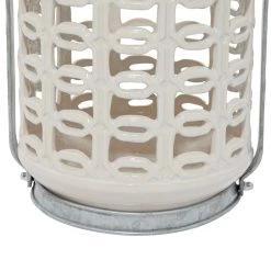 Best Pirce ✨ 10" White Stoneware Coastal Candle Holder Lantern by Ivory and Iris 🥰 -Cheap Ivory and Iris Store D514271S 5