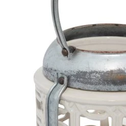 Best Pirce ✨ 10" White Stoneware Coastal Candle Holder Lantern by Ivory and Iris 🥰 -Cheap Ivory and Iris Store D514271S 6