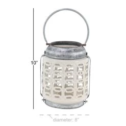 Best Pirce ✨ 10" White Stoneware Coastal Candle Holder Lantern by Ivory and Iris 🥰 -Cheap Ivory and Iris Store D514271S 7
