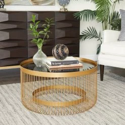Flash Sale ❤️ Gold Metal Contemporary Coffee Table, 28" x 28" x 15" by Ivory and Iris ⭐ -Cheap Ivory and Iris Store D609493S 8
