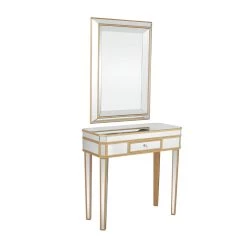 Outlet ⌛ Set of 2" Gold Glass Glam Console Table with Mirror 31" x 32" x 15" by Ivory and Iris 🎁 -Cheap Ivory and Iris Store D612321S 3