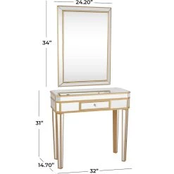 Outlet ⌛ Set of 2" Gold Glass Glam Console Table with Mirror 31" x 32" x 15" by Ivory and Iris 🎁 -Cheap Ivory and Iris Store D612321S 7