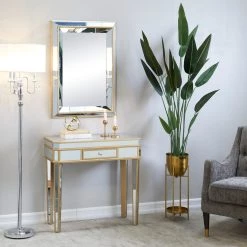 Outlet ⌛ Set of 2" Gold Glass Glam Console Table with Mirror 31" x 32" x 15" by Ivory and Iris 🎁 -Cheap Ivory and Iris Store D612321S 8