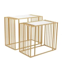Flash Sale ⌛ Set of 2" Gold Metal Contemporary Accent Table, 22" x 26" x 14" by Ivory and Iris 🔥