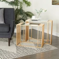 Flash Sale ⌛ Set of 2" Gold Metal Contemporary Accent Table, 22" x 26" x 14" by Ivory and Iris 🔥 -Cheap Ivory and Iris Store D612341S 7