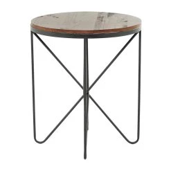Best Sale ⌛ Brown Metal Rustic Accent Table 22" x 19" x 19" by Ivory and Iris 👏 -Cheap Ivory and Iris Store D612344S 5