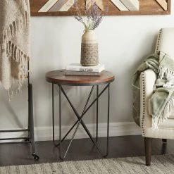 Best Sale ⌛ Brown Metal Rustic Accent Table 22" x 19" x 19" by Ivory and Iris 👏 -Cheap Ivory and Iris Store D612344S 7