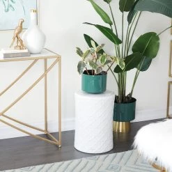 Discount 🎉 White Ceramic Contemporary Accent Table, 19" x 13" x 13" by Ivory and Iris ✔️ -Cheap Ivory and Iris Store D612354S 8