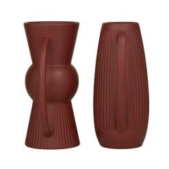 Best Sale ⌛ Set of 2" Maroon Stoneware Contemporary Vase 12" x 7" x 5" by Ivory and Iris 💯 -Cheap Ivory and Iris Store D612360S 7