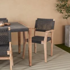 Hot Sale ⭐ Dark Grey Wood Contemporary Outdoor Dining Chair 33" x 20" x 22" by Ivory and Iris ⭐ -Cheap Ivory and Iris Store D614808S 8