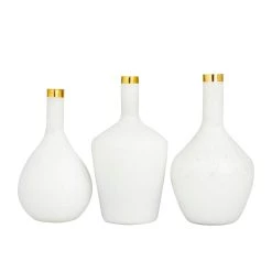 Best Sale 🌟 Set of 3" White Glass Glam Vases, 13" x 8" x 8" by Ivory and Iris ⭐