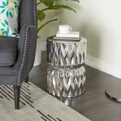 Best deal 😉 Silver Ceramic Modern Accent Table, 18" x 13" x 13" by Ivory and Iris 🧨 -Cheap Ivory and Iris Store D615593S 7