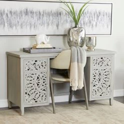 Coupon 🔥 Grey Wood Traditional Desk 31" x 56" x 20" by Ivory and Iris 🤩 -Cheap Ivory and Iris Store D615628S 8