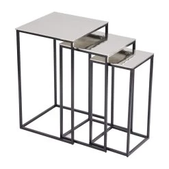Promo ❤️ Set of 3" Silver Aluminum Contemporary Accent Table, 15" x 15" x 15" by Ivory and Iris ⌛