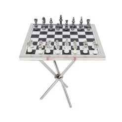 Best Sale 🤩 Silver Aluminum Contemporary Game Set Table, 4" x 25" x 22" by Ivory and Iris ⭐
