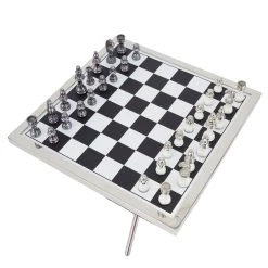Best Sale 🤩 Silver Aluminum Contemporary Game Set Table, 4" x 25" x 22" by Ivory and Iris ⭐ -Cheap Ivory and Iris Store D615636S 3