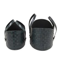 Cheap ⭐ Dark Blue Leather Handmade Storage Basket With Handles Set by Ivory and Iris 😍 -Cheap Ivory and Iris Store D616720S 3