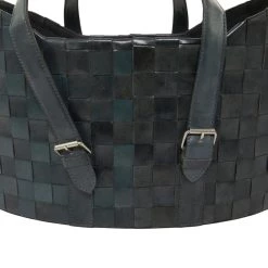 Cheap ⭐ Dark Blue Leather Handmade Storage Basket With Handles Set by Ivory and Iris 😍 -Cheap Ivory and Iris Store D616720S 4