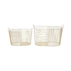 New ✨ CosmoLiving by Cosmopolitan Gold Metal Storage Basket With Handles Set by Ivory and Iris 😍 -Cheap Ivory and Iris Store D616736S 12
