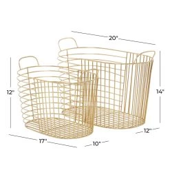 New ✨ CosmoLiving by Cosmopolitan Gold Metal Storage Basket With Handles Set by Ivory and Iris 😍 -Cheap Ivory and Iris Store D616736S 13
