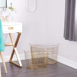 New ✨ CosmoLiving by Cosmopolitan Gold Metal Storage Basket With Handles Set by Ivory and Iris 😍 -Cheap Ivory and Iris Store D616736S 14