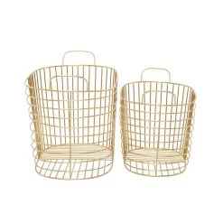 New ✨ CosmoLiving by Cosmopolitan Gold Metal Storage Basket With Handles Set by Ivory and Iris 😍 -Cheap Ivory and Iris Store D616736S 3