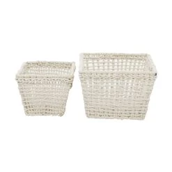 Best Pirce 🔥 CosmoLiving by Cosmopolitan White Cotton Handmade Storage Basket Set With Handles by Ivory and Iris 👏 -Cheap Ivory and Iris Store D616742S 10