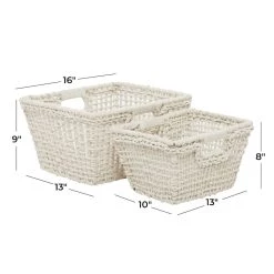 Best Pirce 🔥 CosmoLiving by Cosmopolitan White Cotton Handmade Storage Basket Set With Handles by Ivory and Iris 👏 -Cheap Ivory and Iris Store D616742S 11