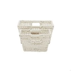 Best Pirce 🔥 CosmoLiving by Cosmopolitan White Cotton Handmade Storage Basket Set With Handles by Ivory and Iris 👏 -Cheap Ivory and Iris Store D616742S 3