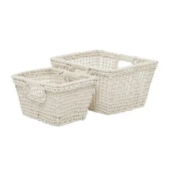 Best Pirce 🔥 CosmoLiving by Cosmopolitan White Cotton Handmade Storage Basket Set With Handles by Ivory and Iris 👏 -Cheap Ivory and Iris Store D616742S 4