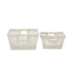 Best Pirce 🔥 CosmoLiving by Cosmopolitan White Cotton Handmade Storage Basket Set With Handles by Ivory and Iris 👏 -Cheap Ivory and Iris Store D616742S 6