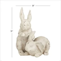 Hot Sale ⭐ White Farmhouse Rabbits Garden Sculpture, 8" x 9" x 11" by Ivory and Iris 🎁 -Cheap Ivory and Iris Store D618223S 6