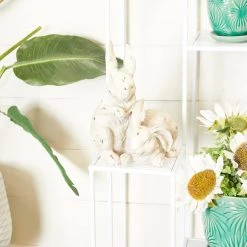 Hot Sale ⭐ White Farmhouse Rabbits Garden Sculpture, 8" x 9" x 11" by Ivory and Iris 🎁 -Cheap Ivory and Iris Store D618223S 7