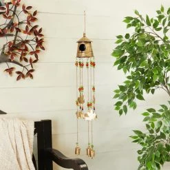 Outlet 🧨 Gold Rustic Birds Windchime, 8" x 8" x 35" by Ivory and Iris 😉 -Cheap Ivory and Iris Store D618243S 8
