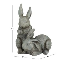 Outlet 😍 Grey Farmhouse Rabbits Garden Sculpture, 8" x 9" x 11" by Ivory and Iris 🤩 -Cheap Ivory and Iris Store D618246S 6