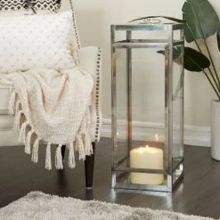 Coupon 💯 32" Silver Contemporary Lantern by Ivory and Iris ⭐ -Cheap Ivory and Iris Store D618419S 6