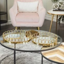 Hot Sale 🌟 Gold Contemporary Tray, Set of 2" 16", 14" by Ivory and Iris ✔️ -Cheap Ivory and Iris Store D618626S 6
