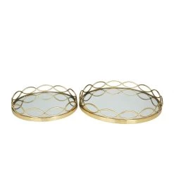 Cheap 😀 Gold Contemporary Tray, Set of 2" 18", 14" by Ivory and Iris 🎉 -Cheap Ivory and Iris Store D618627S 4