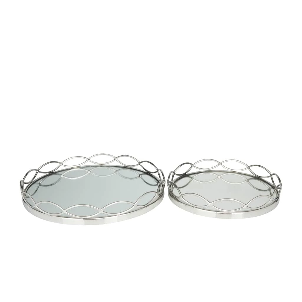 Outlet β€οΈ Silver Contemporary Tray, Set of 2" 18", 14" by Ivory and Iris π 2 Outlet β€οΈ Silver Contemporary Tray, Set of 2" 18", 14" by Ivory and Iris π - Image 2