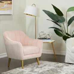 Best Pirce ❤️ Pink Contemporary Accent Chair, 30" x 28" x 32" by Ivory and Iris ⭐ -Cheap Ivory and Iris Store D618654S 6