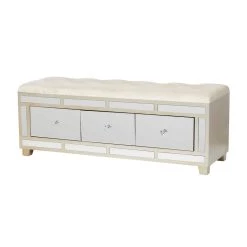 Best deal 👍 Cream Wood Glam Bench, 47" x 16" x 18" by Ivory and Iris ⭐