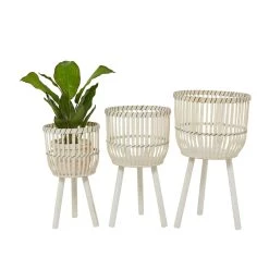 Flash Sale โค๏ธ White Bamboo Bohemian Planter, Set of 3" 26", 23", 20" by Ivory and Iris ๐