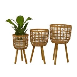 Buy π₯ Brown Bamboo Bohemian Planter, Set of 3" 26", 23", 20" by Ivory and Iris π₯°